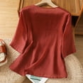 thumbnail image 6 of Yuanlook Linen Shirts for Women,3/4 Sleeve Tops Dressy Casual Blouses Loose Tunics Tops - Red - XL, 6 of 9