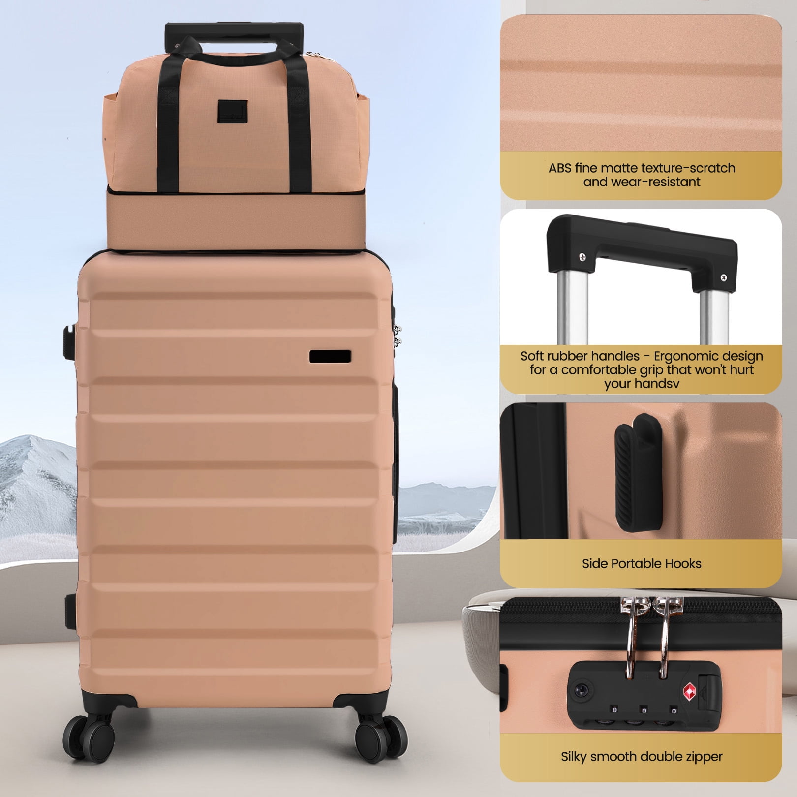 HOTEEL 3 Piece Carry On Luggage Sets,Lightweight Travel Suitcase Set with TSA Lock & Spinner Wheels