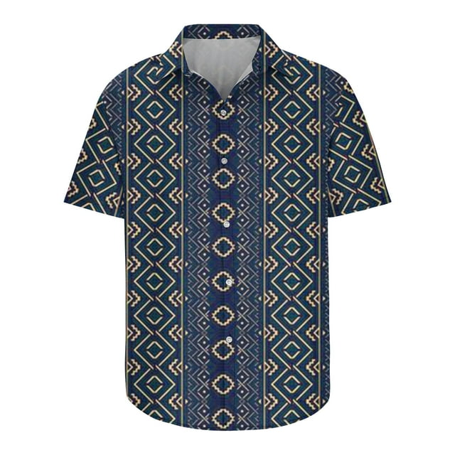 VSSSJ Mens Tribal Print Shirt Big and Tall Casual Button Down Short