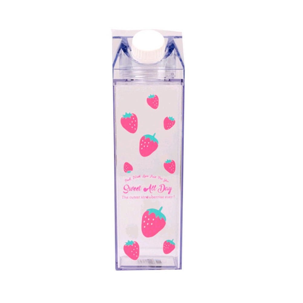 Clear Transparent Milk Carton Water Bottle 500ML With Cup Brush and Stickers 