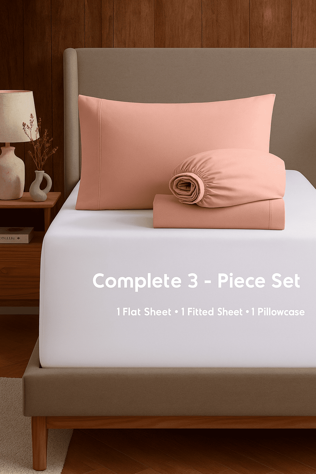 LammaLoe Extra Deep Pocket Twin Xl Sheets Set, 3 Piece, Fits 18"-24" Mattress, Breathable & Extra Soft Bed Sheets, Peach Beige