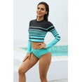 thumbnail image 3 of Women's Long Sleeve Contrast Color Two Piece Rash Guard High Rise Brief Swimwear, 3 of 6
