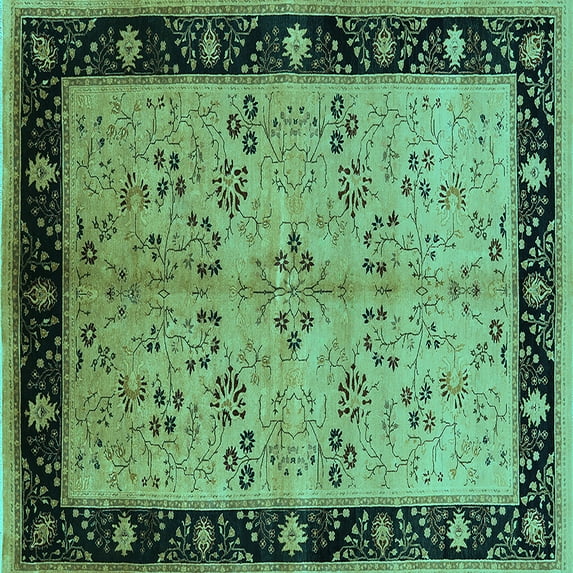 Ahgly Company Machine Washable Indoor Square Oriental Turquoise Blue Traditional Area Rugs, 3' Square