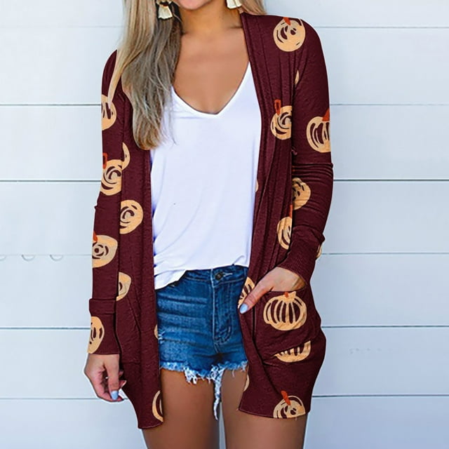 Cardigans pour Femmes Mode Femmes Cardigan à Manches Longues Ample Manteau Blouse Cardigan Mignon en Liquidation
