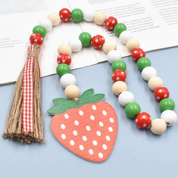 WORGEOUS 1Pack 7.9x0.6in Multi Color Strawberry Wood Bead Garland for Rustic Farmhouse Decor