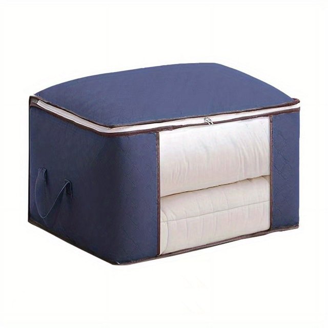 1pc Large Storage Bag Organizer Clothes Storage With Reinforced Handle, Storage Containers For Bedding, Comforters, Clothing, Closet, Clear Window, Sturdy Zippers