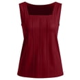 thumbnail image 7 of Olyvenn Women's Summer Solid Square Neck Pleated Cami Top Sleeveless Pullover Casual Loose Fit Tank Top Wine L, 7 of 7