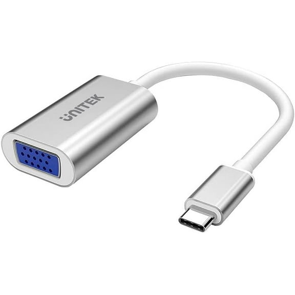 Unitek USB-C to VGA Adapter, USB C (Thunderbolt 3) to VGA Full HD @ 60 Hz, 15 cm, Aluminium, for iPad Pro 2018/2020, MacBook, Dell XPS 13/15, Surface Book 2, Galaxy S20/S10/S9, Note 9/10.