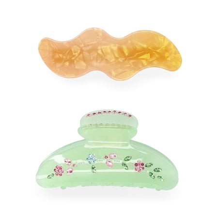 No Boundaries Juniors Hair Barrette and Claw Clip Set, 2-Pack, Green