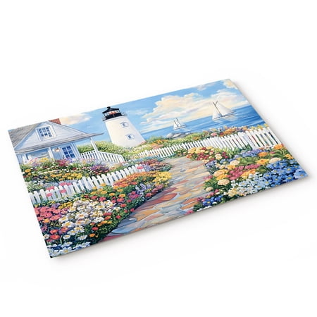 Spring Door Mat Colorful Flowers Town Beacon Country Scenery Non Slip Absorbent Entrance Mat Washable Low Profile Indoor Doormat for Front Door Entryway Entry 18 x30