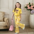 thumbnail image 2 of Bjutir Girls Outfit Set Bowtie Print Short Sleeve Crew Neck Shirt With Pants Set Summer Casual Toddler Kids Girls Outfit Size 12-13 Years Yellow, 2 of 5