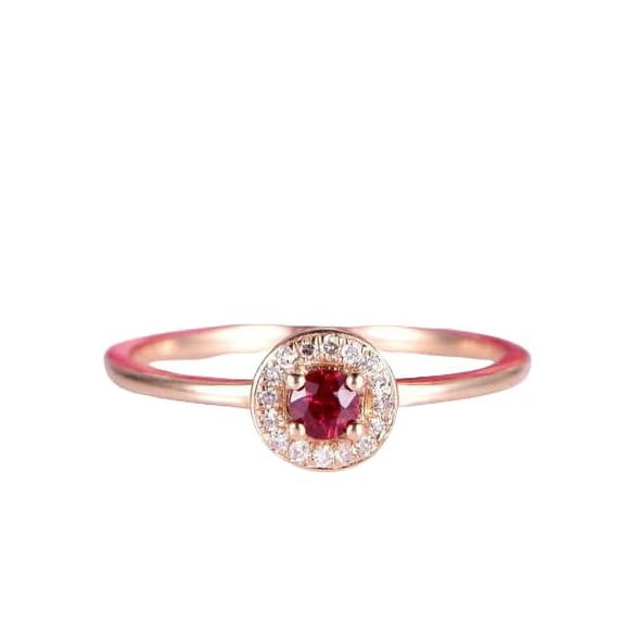 HeartsAndYou 1.2ct Round Natural Pink Ruby & Diamond Ring Halo Solitaire 14k SOLID Rose Gold