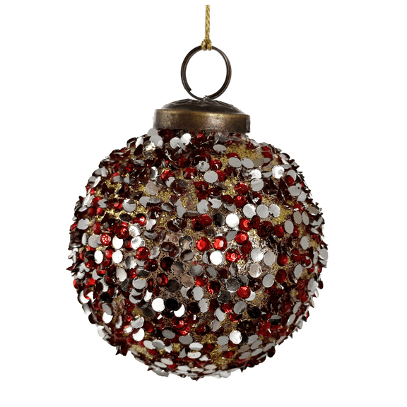 shishi Red and Gold Beaded Ball Ornament