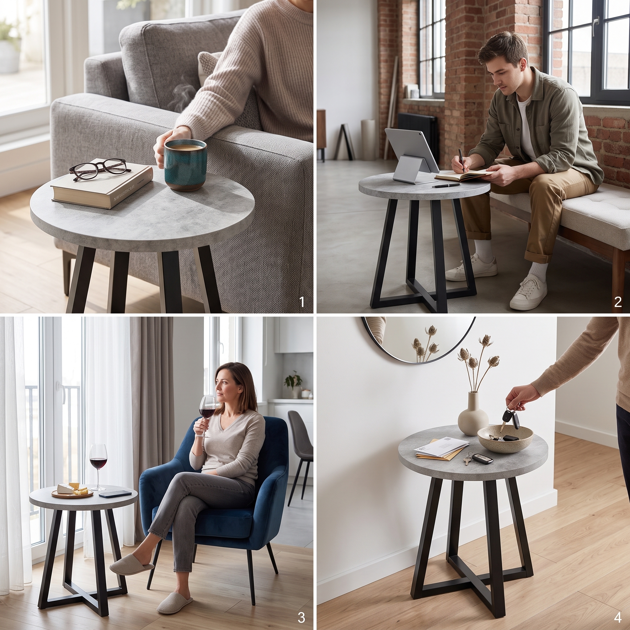 Modern Round Wood End Table, MDF Round Tabletop with Solid Rubberwood Legs 22×22×23 Inch Minimalist Side Table for Living Room Bedroom