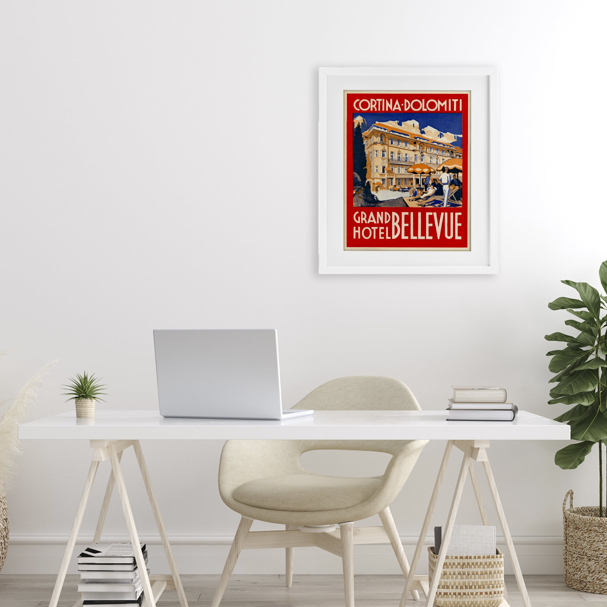 Stupell Industries Grand Hotel Bellevue Vintage White Framed Print Under Glass, design by Print Collection