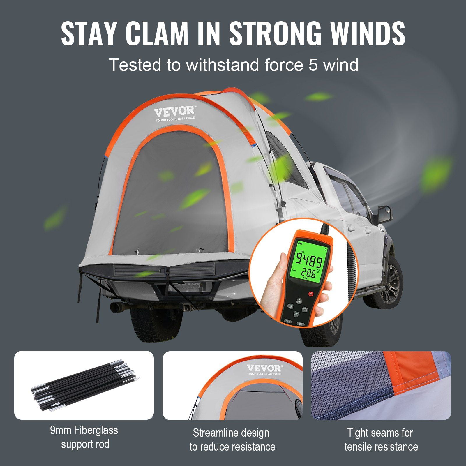 Double Layer Truck Tent for Camping, 6.4'-6.7' Pickup Bed, Waterproof PU2000mm with Rain Cover, Portable & Durable, 2-3 Person