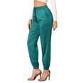 thumbnail image 1 of INSPIRE CHIC Pantalones deportivos de cintura elástica con cordón para mujer, pantalones de chándal de satén hasta el tobillo con bolsillo Azul eléctrico XS, 1 of 6