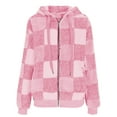 thumbnail image 5 of HAiming Womens Oversized Plaid Fleece Hooded Jacket Long Sleeve Fuzzy Drawstring Coat Trendy Clothes with Pockets, 5 of 6