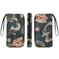 thumbnail image 2 of Womens Wallet Bifold Ladies Cluth Bag Wristlet Wrist Strap Long Purse Koi Fish Vintage Lotus Design, 2 of 6