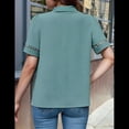 thumbnail image 3 of Camisa Elegante de Corta con Encaje y Mangas Huecas para Mujer, Color Liso, Verde XXL, 3 of 5