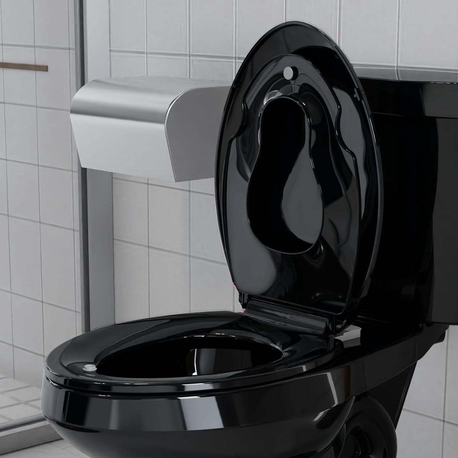 Toilet Seat Elongated,Toilet Seat with Toddler Seat Built in, Potty Training Toilet Seat Elongated Fits Both Adult and Child, with Soft Close, Easy Install and Clean - Elongated Black