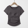 thumbnail image 4 of Fanxing Tops for Women Built in Bra Cozy Scoop Neck Short Sleeve T-Shirts Yoga Workout Tops Dark Gray,M, 4 of 6