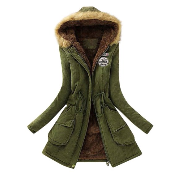 Ecqkame Women's Thicken Fleece Lined Parka Winter Coat Clearance Winter Womens Warm Coat Hooded Jacket Slim Winter Outwear Army Green XL