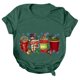 thumbnail image 3 of Gibobby Tops navideños para mujer Navidad Casual Navidad Muñeco de nieve Impresión Cuello redondo Manga corta Camiseta suelta Blusa Tops(Verde,XG), 3 of 5