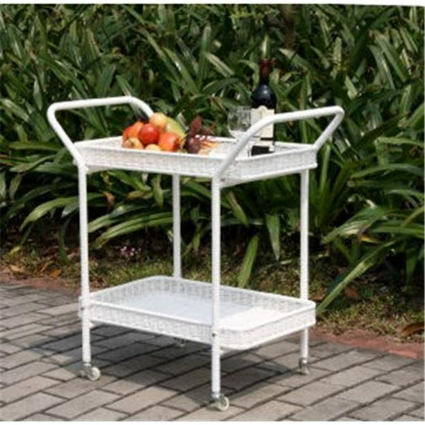 Wicker Lane ORI002B Outdoor White Wicker Patio Furniture Serving Cart