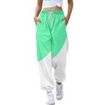 thumbnail image 1 of Women's Color Block Sports Pants, Elastic Drawstring Waist Casual Trousers, Side Pocket Jogger Pants, Soft Comfortable Athletic Wear, Colorful Pattern Lounge Pants Mint Green S, 1 of 9