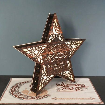 

Wooden Star Shape Night Light Muslim Eid Wall Light LED Decorative Lamp Gifts for Home Party Festival (Large)