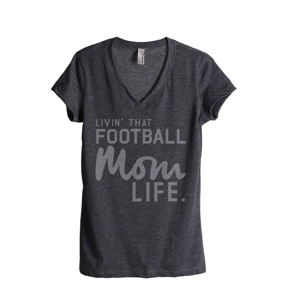 Thread Tank Livin' That Football MomLife Women's Fashion Relaxed V-Neck T-Shirt Tee Charcoal Small