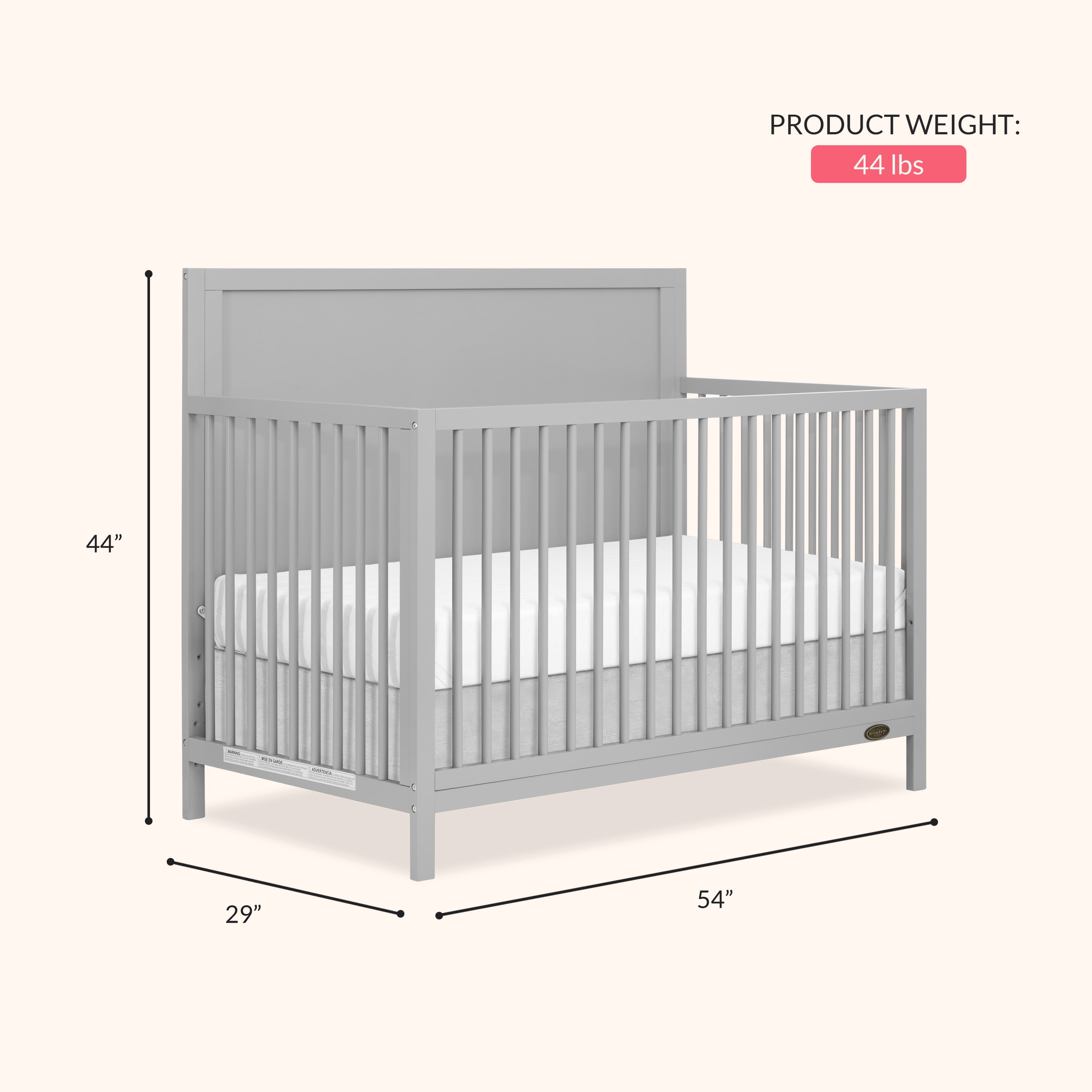Dream On Me Dillian 3 in 1 Convertible Crib, Pebble Grey
