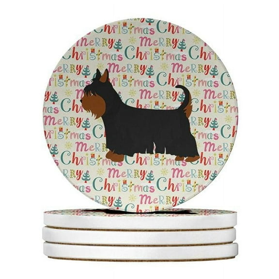 Australian Silky Terrier Merry Christmas Large Sandstone Coasters Pack of 4 4 in x 4 in