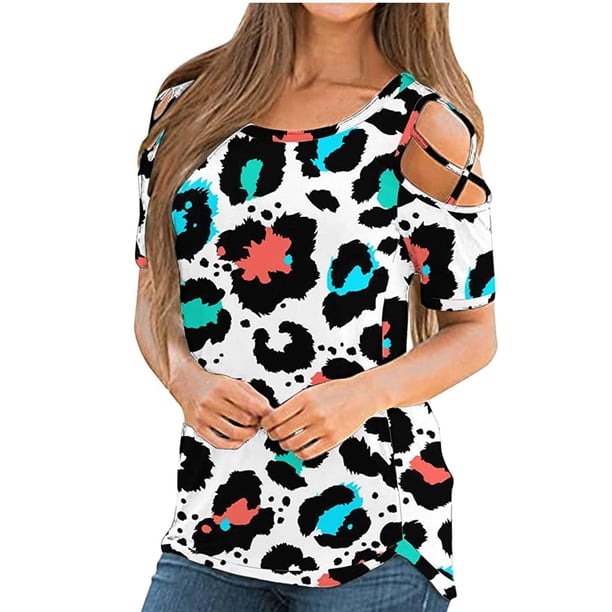Fiudx Ofertas de La Semana Moda Mujer Verano Manga Corta Sin Tirantes Estampados Tops Camiseta Suelta