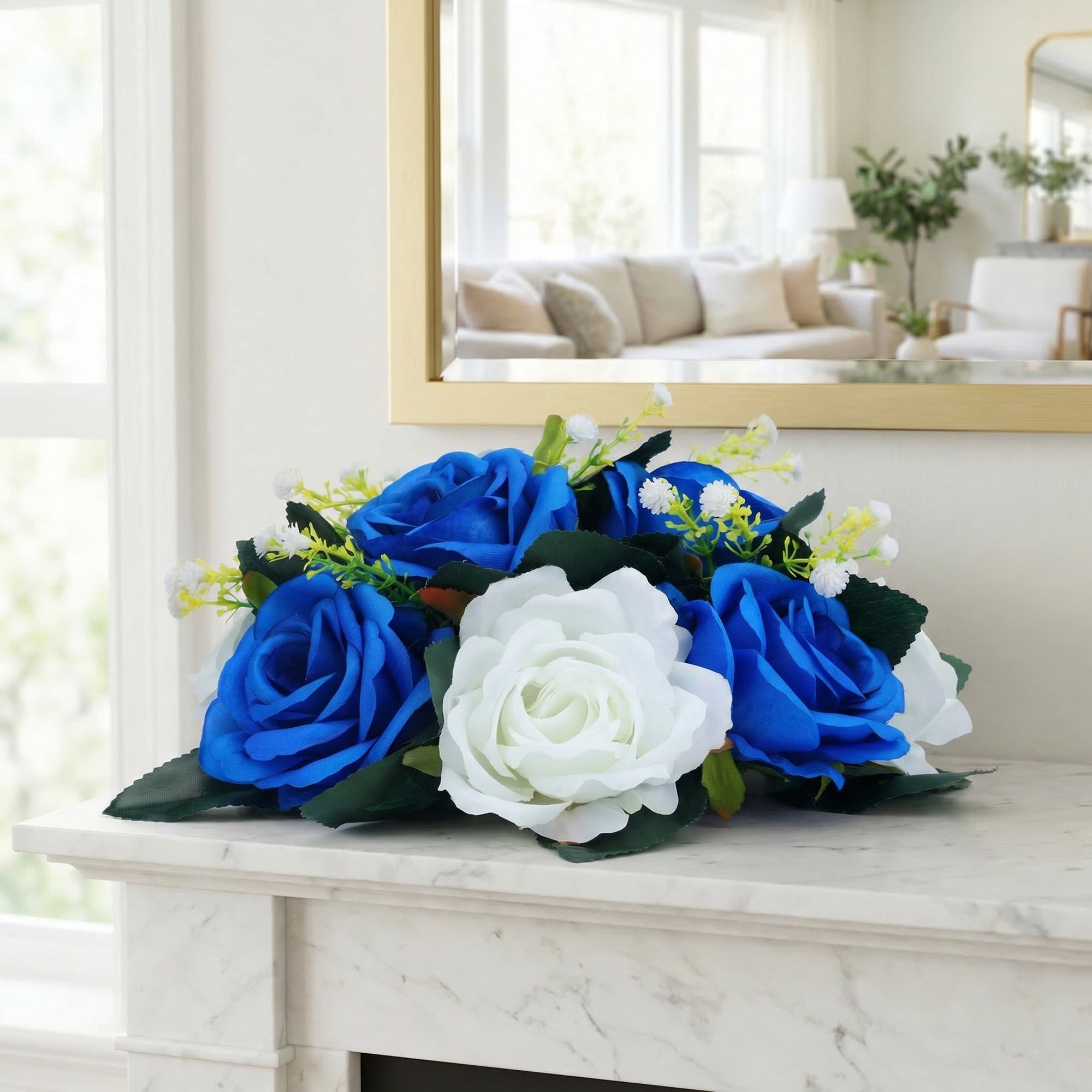 Unique Bargains Artificial Rose Flower Centerpiece Blue 4.7"