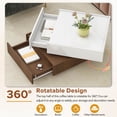 thumbnail image 4 of PORKISS 360 Rotating Coffee Table, Square Coffee Table with 2 Drawers, Modern Storage Coffee Table with Swivel Tabletop and Storage, High Gloss Walnut Table Frame Side Table for Living Room, White, 4 of 12