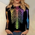 thumbnail image 2 of BOOMNY Halloween Womens 3/4 Sleeve Tshirts Crew Neck Hallowmas Skeleton Graphic T-Shirt Cozy Fall Tee Tops for Women, 2 of 5
