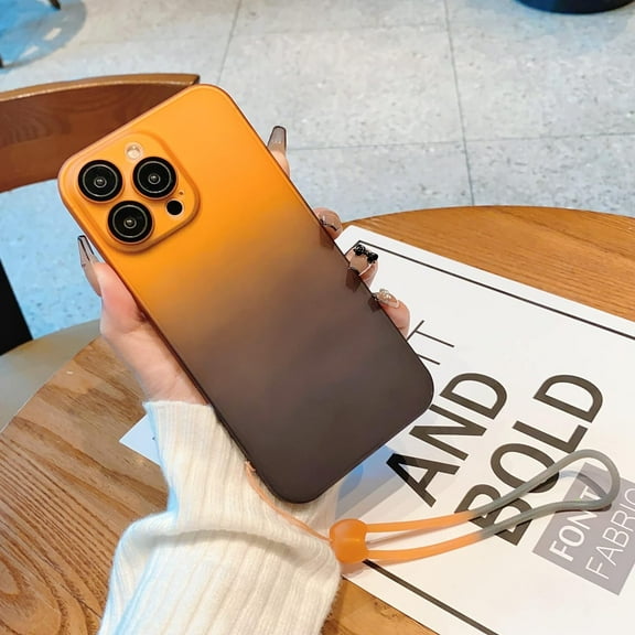 Compatible with iPhone 13 Pro Max Case 6.7", Stylish Fashion Slim with Chain, Hard PC Full Body Shockproof, Built-in Camera Lens Protector Phone Cover, for Women Girls Man Boys, B-Orange/Blue