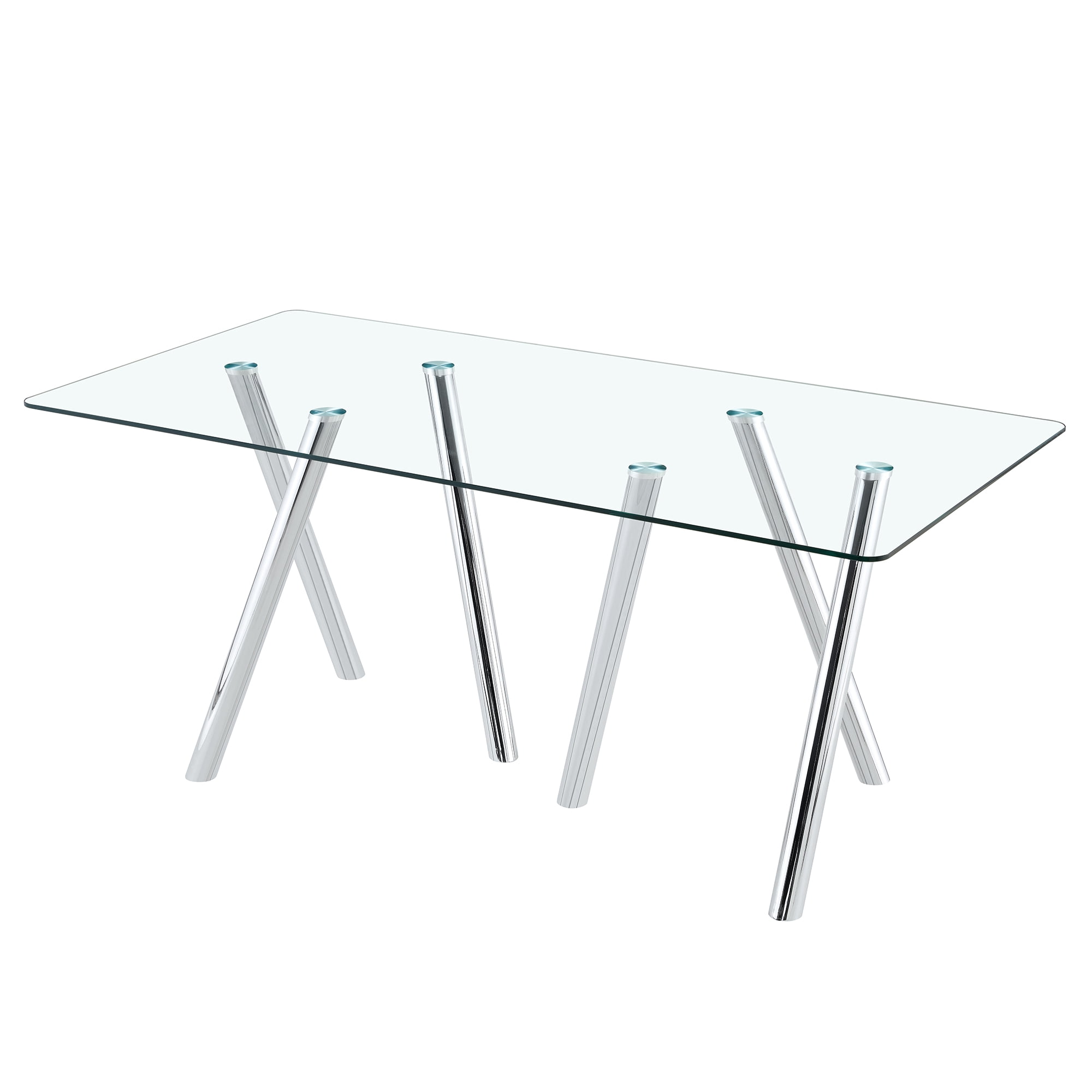 Alvantor 71" Tempered Glass Dining Table with White Metal Legs