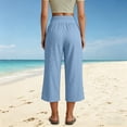 thumbnail image 4 of Erwazi Capri Pants for Women Cotton Blend High Elastic Waist Casual Lightweight Loose Fit Daily Wear Going Out Capris, 4 of 9