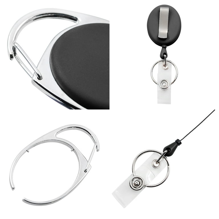 Officeship 6pcs/pack Carabiner Badge Holder Reels with Back Splint-Black with Back Splint, Size: One Size