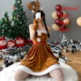 thumbnail image 1 of Disfraz de Cosplay de Papá Noel para mujer, vestido marrón de reno, uniforme de ciervo, alce, chal con capucha, trajes lindos, vestido de carnaval, 1 of 5