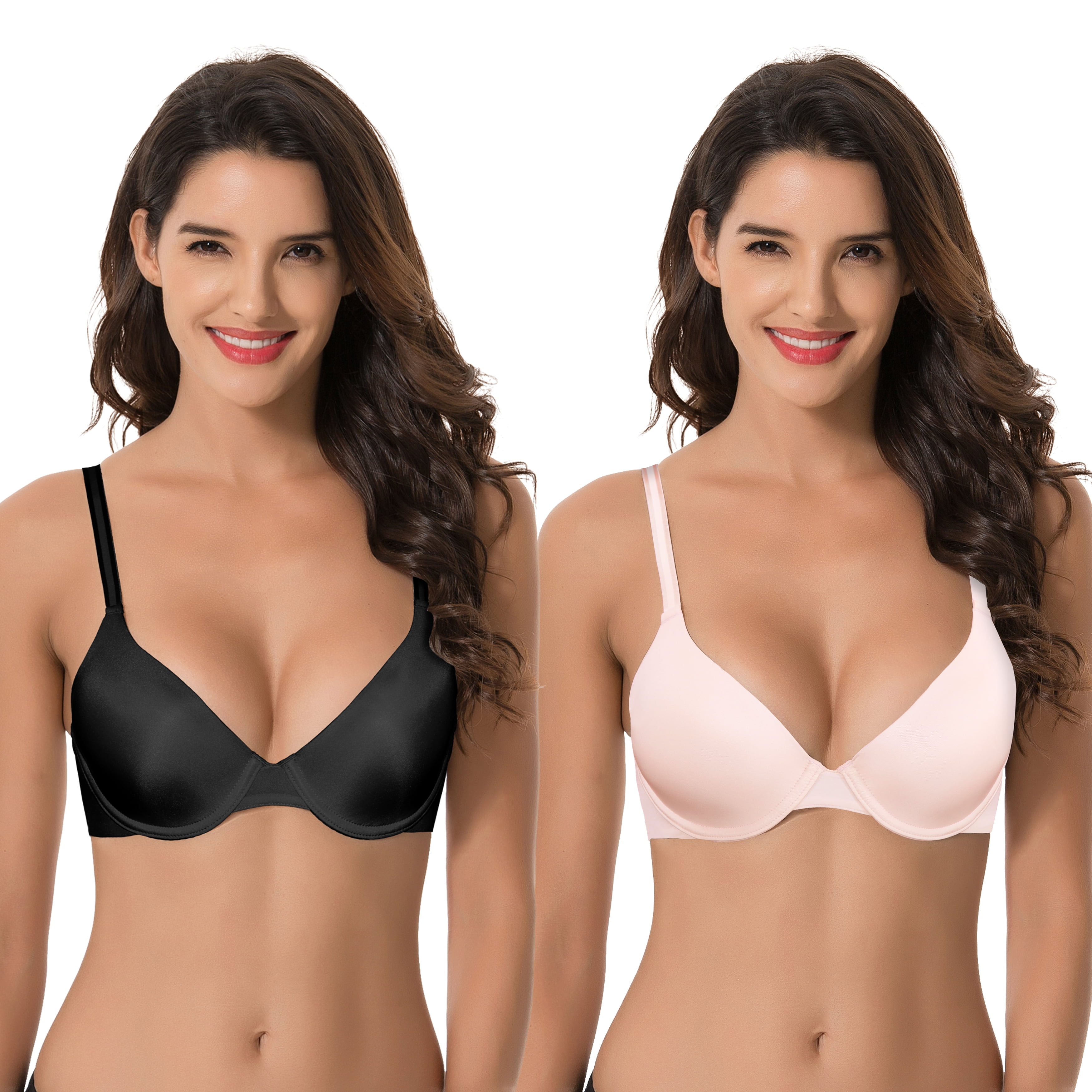 Curve Muse Women's Plus Size Full Coverage Padded Underwire  Bra-2PK-Black,Pink-32DDD
