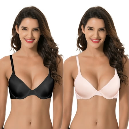 

Curve Muse Women s Plus Size Full Coverage Padded Underwire Bra-2PK-Black Pink-46DDD