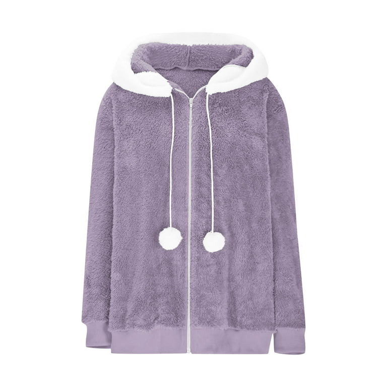 パーティー！DECEMBERMAY Cozy fleece Jacket YUNAFFT Cozy Fleece Hooded Jacket with Drawstring & Pompoms for