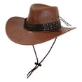 thumbnail image 3 of Sombrero de vaquero occidental para hombre, sombrero informal de vaquera para actuaciones escénicas, compras y cosplay. Caqui oscuro, 3 of 9