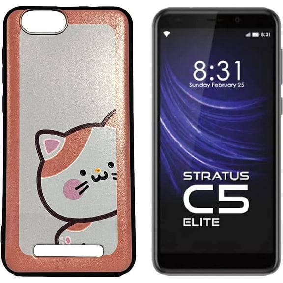 Compatible for Cloud Mobile Stratus C5 Elite TPU 1-Piece Cover Case   Tempered Glass - Cat