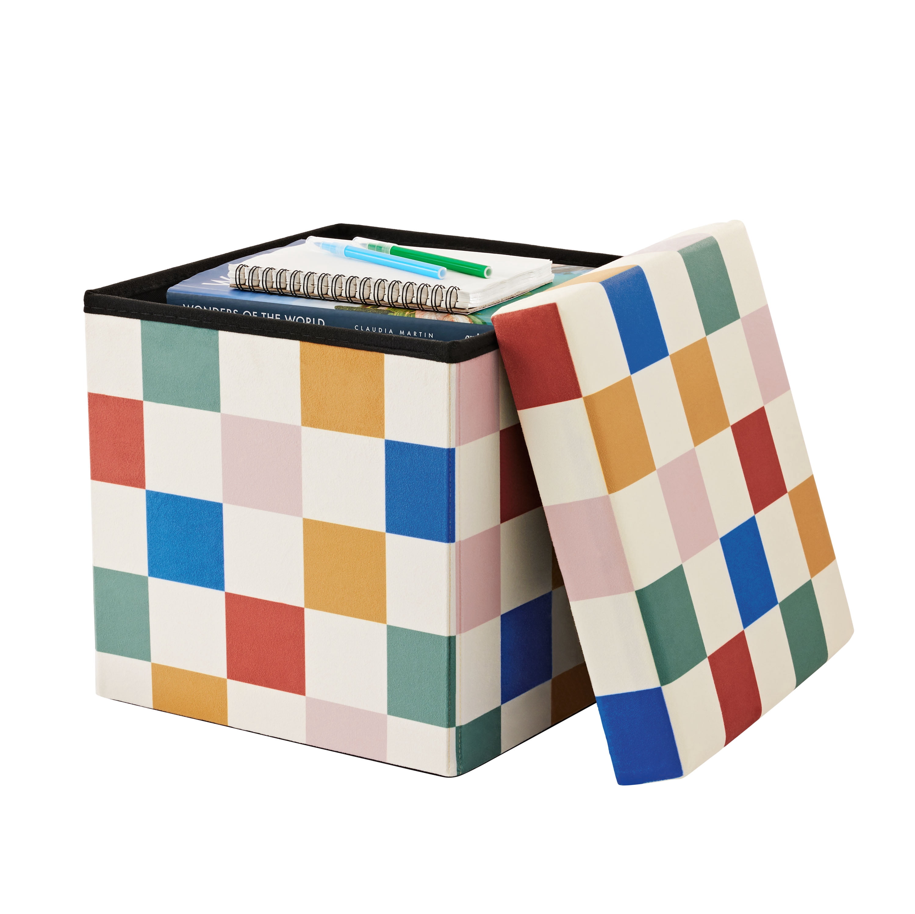 Mainstays Collapsible Storage Ottoman, Multi Color Check