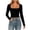 *Black, variant on Women's Square Neck Ribbed Knit Crop Tops, Slim Fit Long Sleeve Solid Basic Y2K Tees ,L